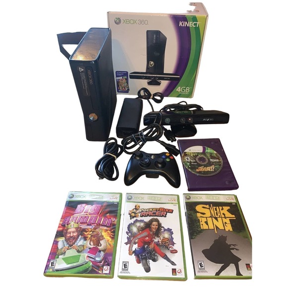 Xbox 360 Kinect Game Bundle 4gb Complete In Box Controller Console Cords Tested - Picture 3 of 5